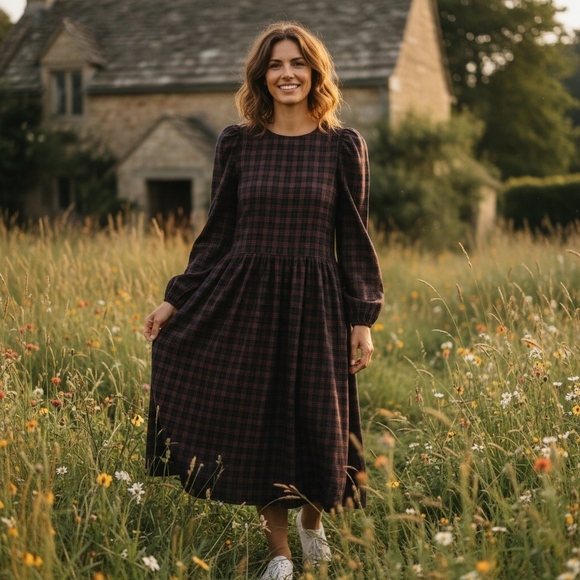 Laura Ashley Dresses & Skirts - Laura Ashley Vintage Dark Plaid Long Sleeve Prairie Dress